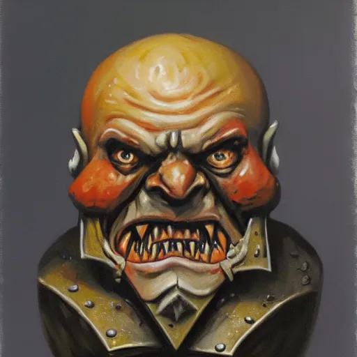 Image similar to chaos dwarf smith from warhammer fantasy : : head and torso oil painting