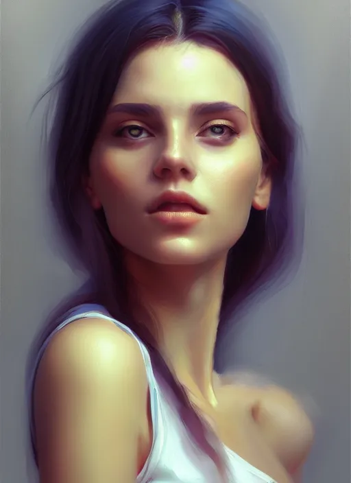 Image similar to portrait of a gorgeous young woman in the style of stefan kostic, artstation, concept art, realistic photo, 8k high definition