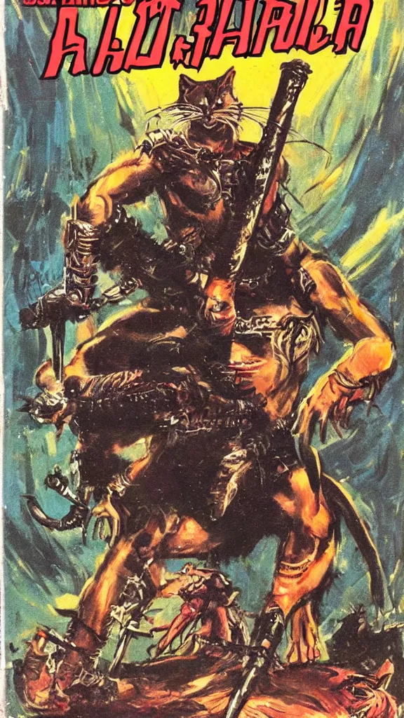 Image similar to 1 9 8 0 s pulp sci fi magazine illustration of a barbarian cat warrior by ralph bakshi