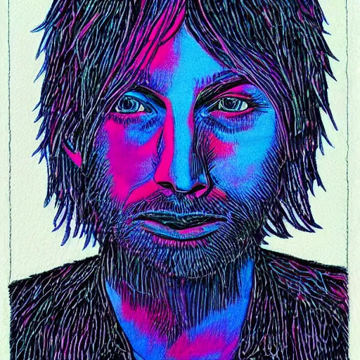 Prompt: radiohead album cover outsider art style ballpoint pen