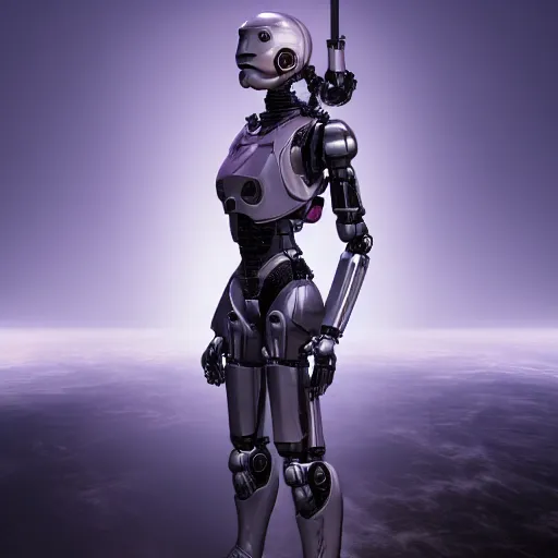 Prompt: Masterpiece full body portrait of a beautiful feminine Ripley faced Robocop with a thin waist and thigh gap in a surreal dream landscape, cinematic lighting, 8k