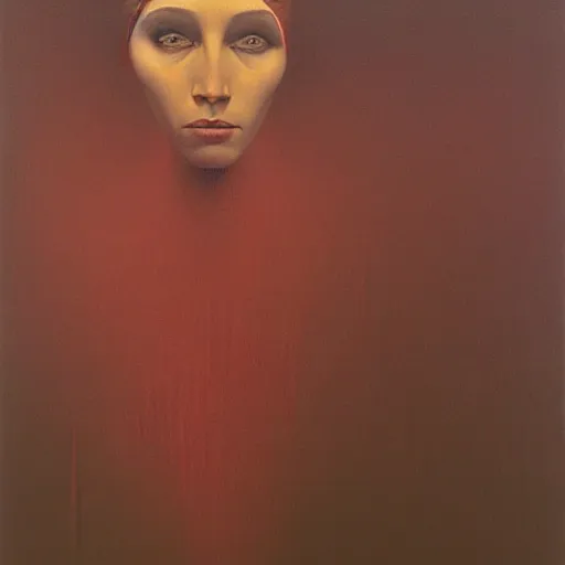 Image similar to wealthy woman by Zdzisław Beksiński, oil on canvas