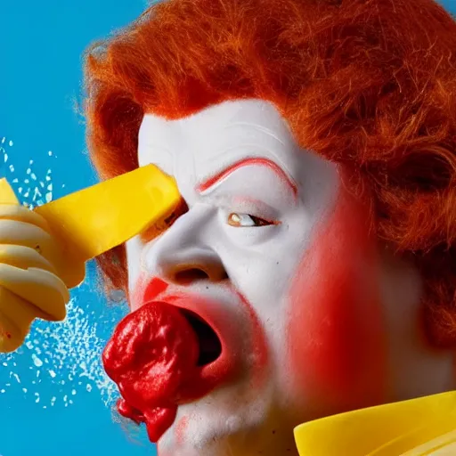 Image similar to ronald mcdonald puking vomiting