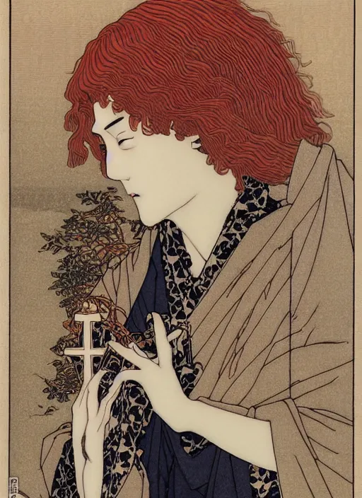 Image similar to Jesus Christ on the cross, by takato Yamamoto, manga style, painting, high detail, 8k, award winning,