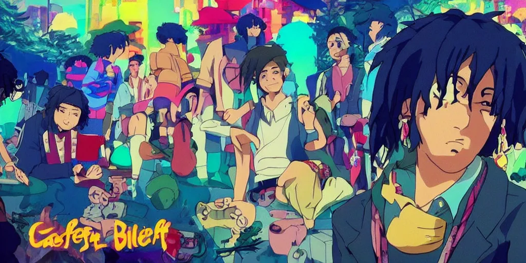 Image similar to colourful - gangster - chiefkeef , cinema lighting , Music video , in the style of studio Ghibli,