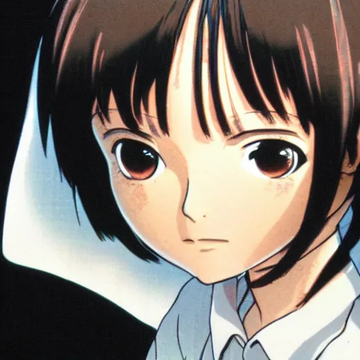 Prompt: the look in lain's eyes as she destroys the world and all the people in it