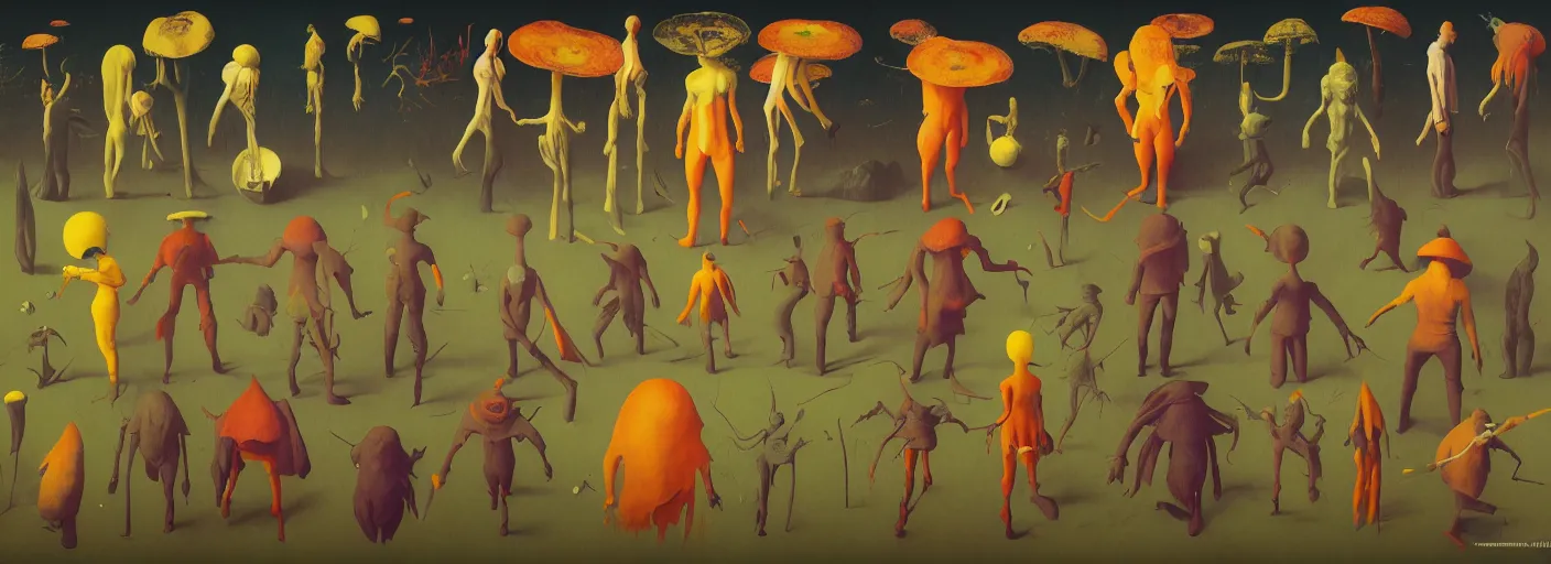 Prompt: full - body surreal colorful fungus rpg character concept art anatomy, action pose, very coherent and colorful high contrast masterpiece by norman rockwell franz sedlacek hieronymus bosch dean ellis simon stalenhag rene magritte gediminas pranckevicius, dark shadows, sunny day, hard lighting, reference sheet white! background