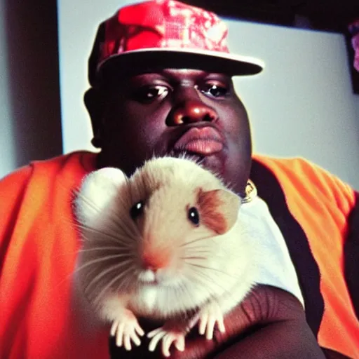 Prompt: notorious big with a little hamster