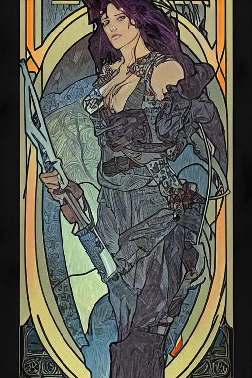 Image similar to female thief, d & d, fantasy, portrait, in travis charest and alphonse mucha