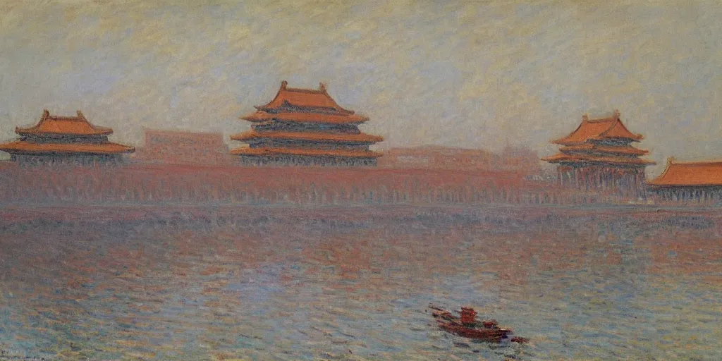 Prompt: a oil painting of the forbidden city by Oscar-Claude Monet