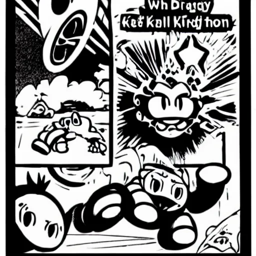 Prompt: kirby krackle, black and white only