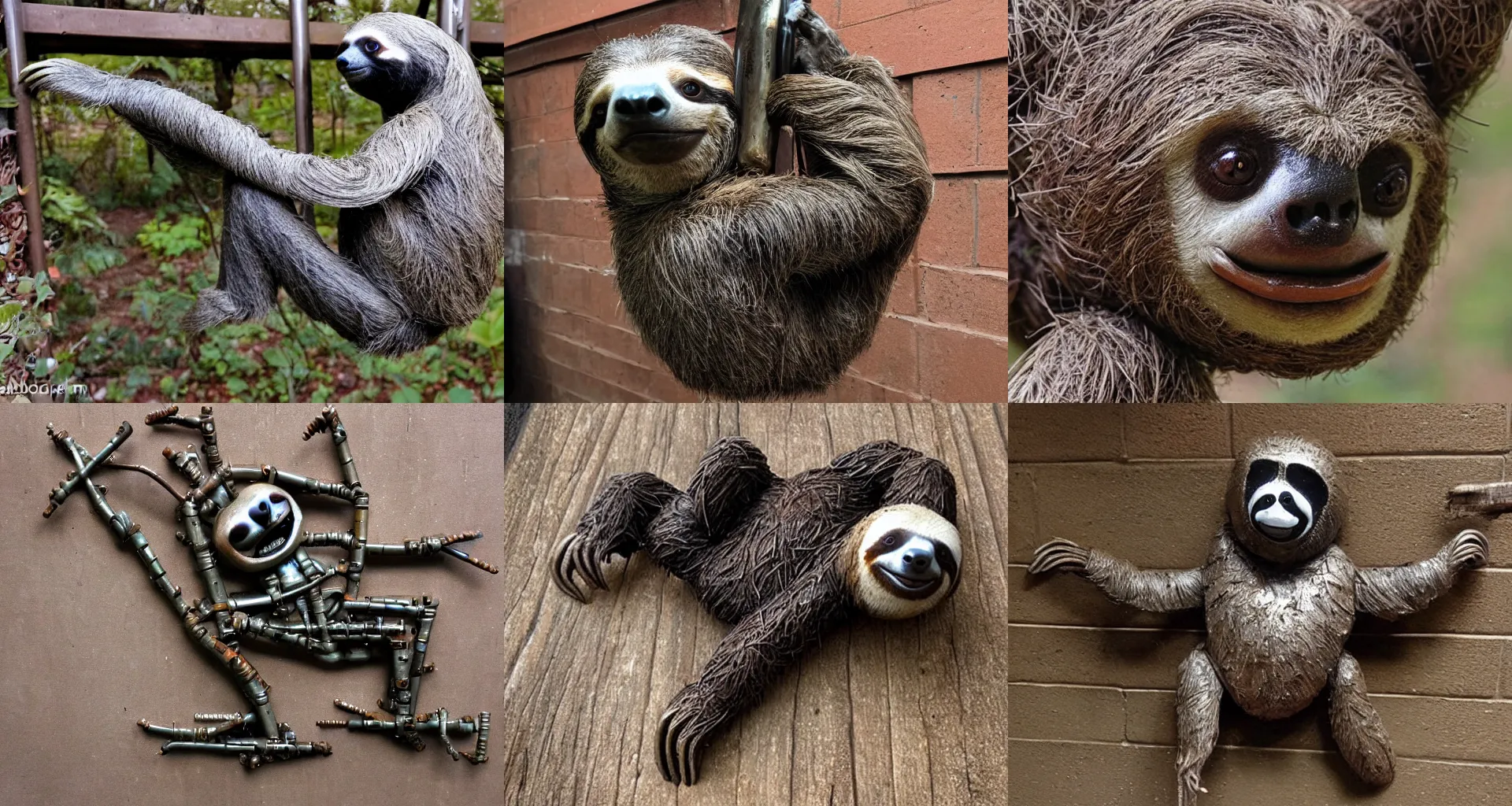 Prompt: A sloth made from rusty metal machine parts