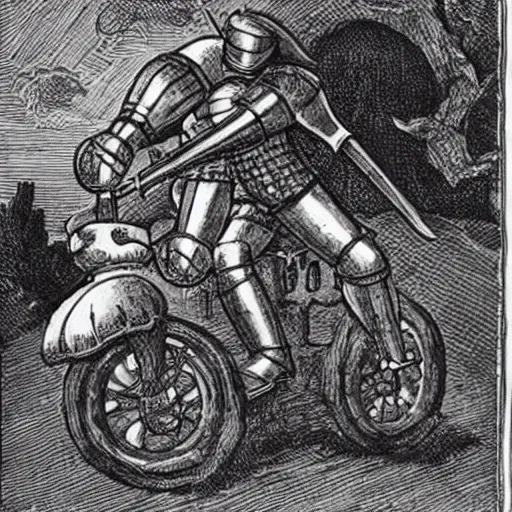 Image similar to medieval knight riding on a motorcycle