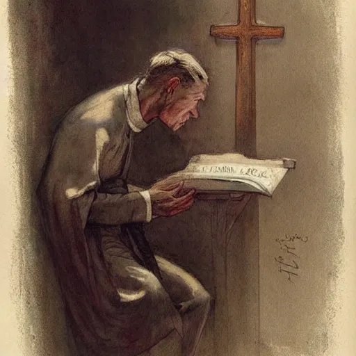 Image similar to (((((1950s chapel with a priest . muted colors.))))) by Jean-Baptiste Monge !!!!!!!!!!!!!!!!!!!!!!!!!!!