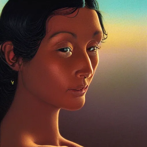 Prompt: cinematic portrait of a tan women, black hair,super cute face, very detailed ,intricate, desaturated, Tim Hildebrandt, Wayne Barlowe, Bruce Pennington, donato giancola, larry elmore, maxfield parrish, Moebius, Thomas Ehretsmann, oil on canvas, gouache painting, masterpiece, trending on artstation, cinematic composition, dramatic pose, volumetric lighting, sharp, details, hyper-detailed, HD, 4K, 8K