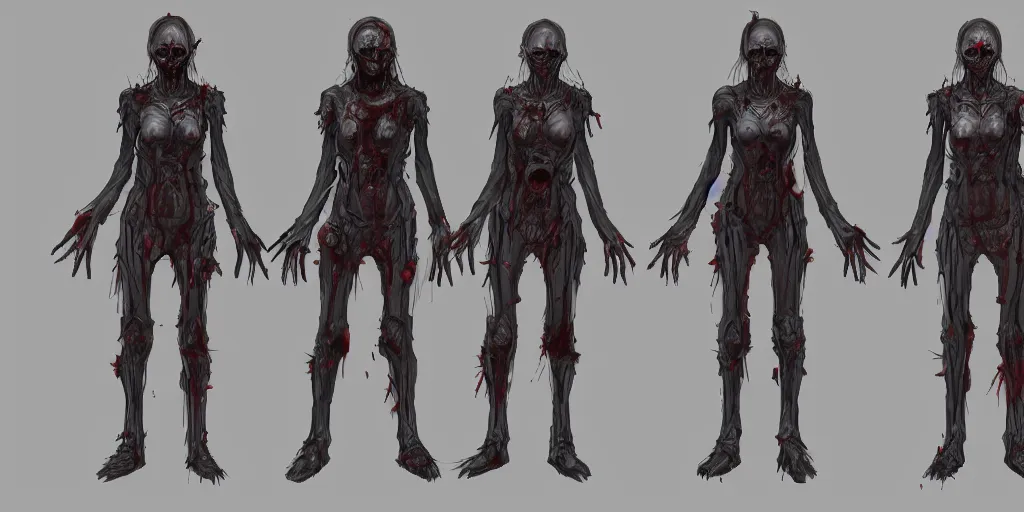 Image similar to sci - fi zombie character concept design ， character design sheet, trending on artstation