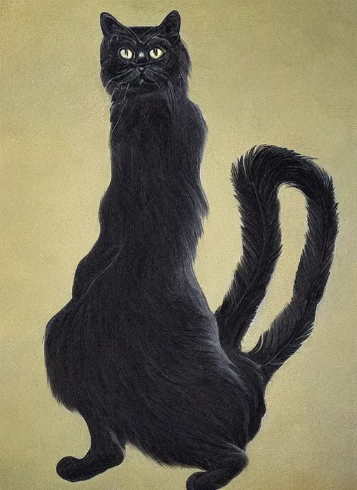 Image similar to a big black cat, rare specimen, with feathers instead of fur, magnificent, ultra detailed painting