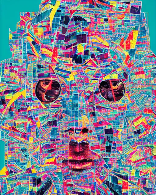Image similar to a beautiful graffiti of a satellite view of an industrial city mixed with portrait photography by tristan eaton, glitches