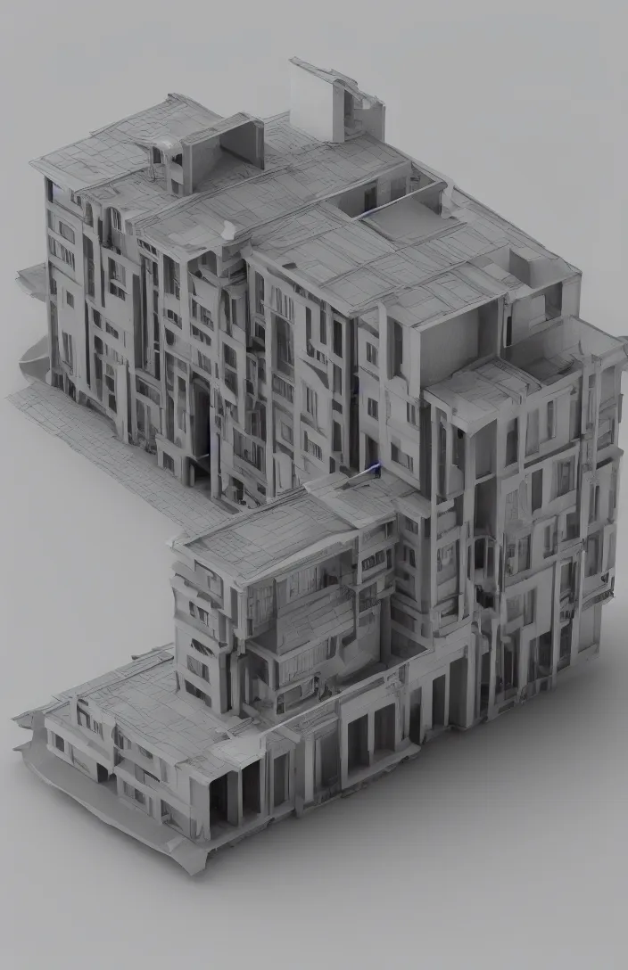 Prompt: architectural model, 3 d render, studio lighting, low contrast, single building, medium height, building by alva sondakh