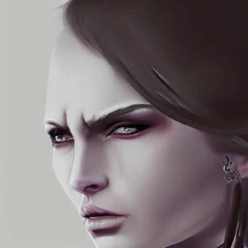 Image similar to hyperrealistic portrait of a beatiful demoness, blank eyes!!!, artstation