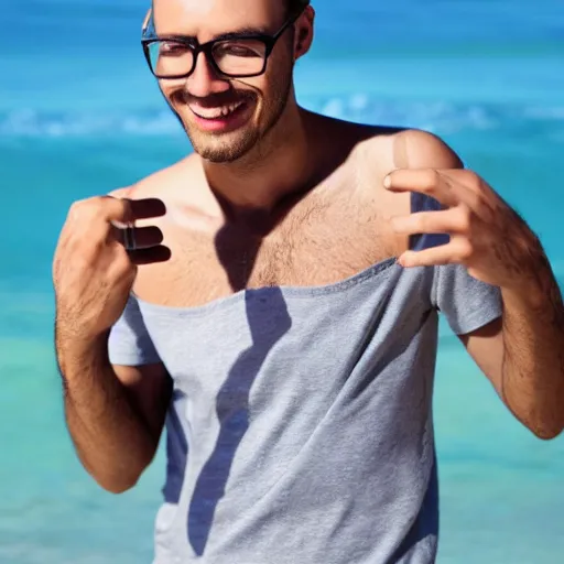 Image similar to skinny nerdy man, balding, waves with no confidence