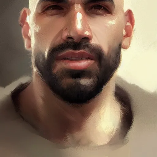 Image similar to portrait of bald sergio aguero in mid thirties with gray designer stubble!!!!!!! by greg rutkowski, attractive, highly detailed portrait, scifi, digital painting, artstation, concept art, smooth, sharp foccus ilustration, artstation hq