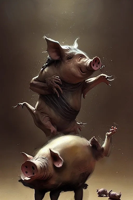 Image similar to pig dance by greg rutkowski, giger, maxim verehin, goya