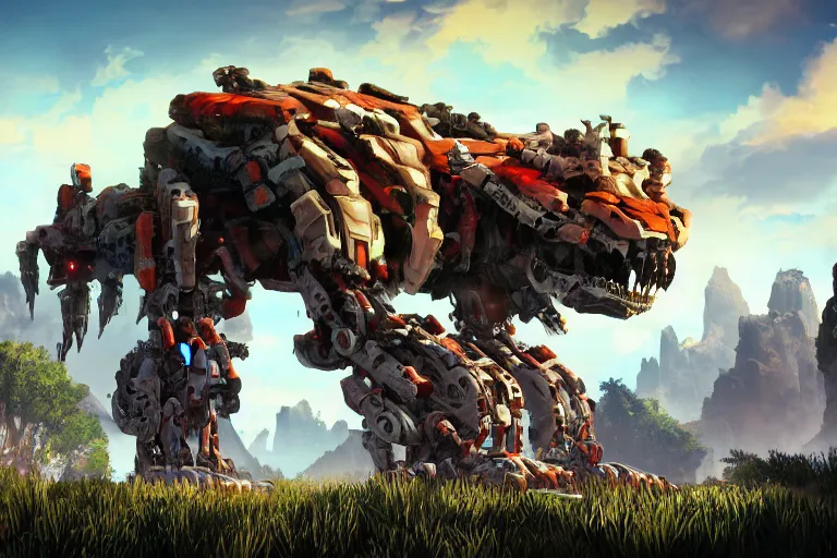 Image similar to tremortusk machine mecha animal beast robot of horizon forbidden west horizon zero dawn bioluminiscence global illumination ray tracing hdr fanart arstation by sung choi and eric pfeiffer and gabriel garza and casper konefal