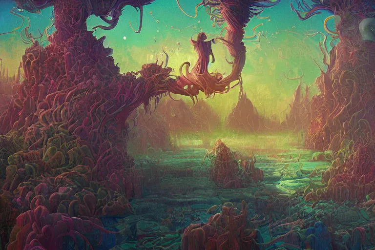 Image similar to a peculiar, beautiful dreamscape with strange inhabitants | | organic painting by max masnyy, jakub gazmercik, beeple, patrick faulwetter, heavenlydaemonic, and mc escher, surrealism, trending on artstation