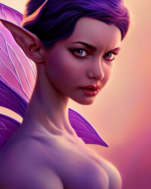 Image similar to 3 / 4 portrait of a beautiful powerful pixie with wings, digital painting, artstation, concept art, smooth, sharp focus, illustration, art by disney, symmetry face, fine details. art by alex ross, brittney lee