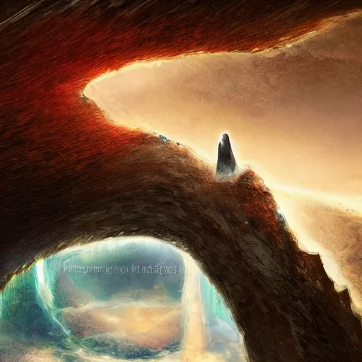 Image similar to journey to the center of the earth, artstation hall of fame gallery, editors choice, # 1 digital painting of all time, most beautiful image ever created, emotionally evocative, greatest art ever made, lifetime achievement magnum opus masterpiece, the most amazing breathtaking image with the deepest message ever painted, a thing of beauty beyond imagination or words