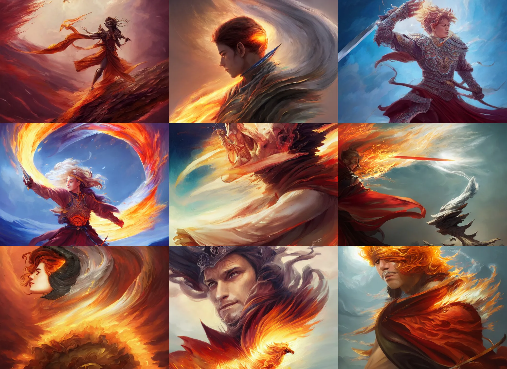 Prompt: spinning king of fantastical sword radiating fall, windy, d & d, fantasy, portrait, highly detailed, digital painting, trending on artstation, concept art, sharp focus, illustration, art by artgerm and kenneth noland and greg rutkowski and magali villeneuve