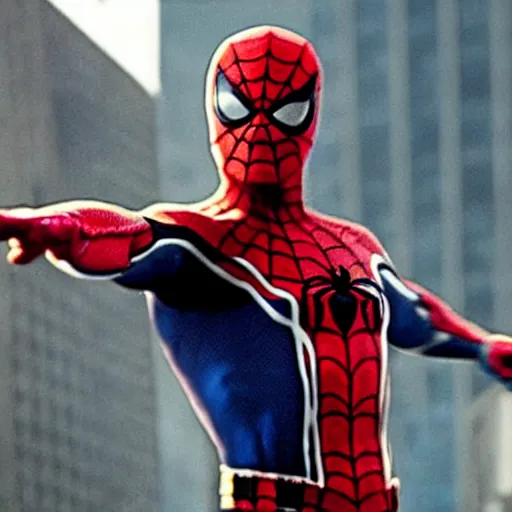 Image similar to an film still of chuck norris as spiderman