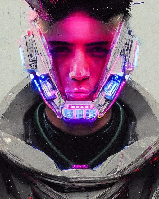 Image similar to detailed portrait corrupted, cyberpunk futuristic neon, reflective puffy coat, decorated with traditional Japanese ornaments by Ismail inceoglu dragan bibin hans thoma greg rutkowski Alexandros Pyromallis Nekro Rene Maritte Illustrated, Perfect face, fine details, realistic shaded, fine-face, pretty face