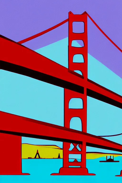 Image similar to golden gate bridge, illustration, in the style of katinka reinke