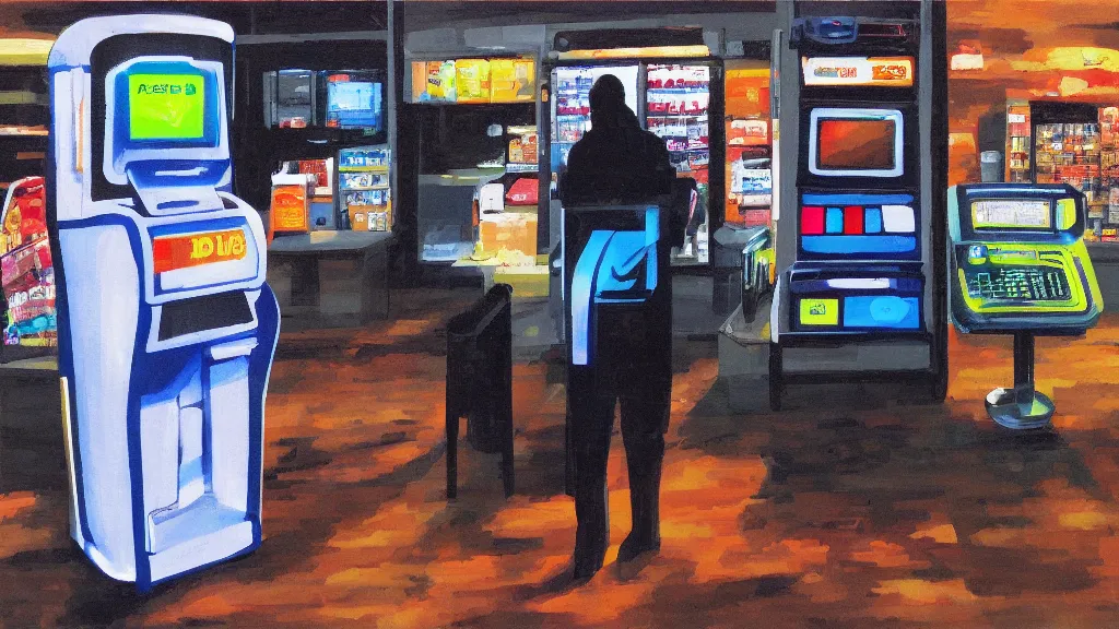 Image similar to acrylic art financial convenience store robo - cashier