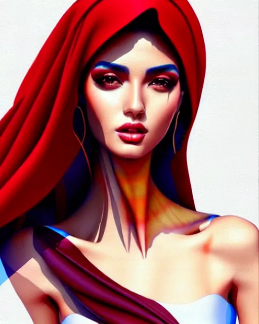 Prompt: richly detailed color illustration of very very beautiful Arab fashion model illustrated by Artgerm and Mina Petrovic and Timothy Kong and Marina Federovna. 3D shadowing