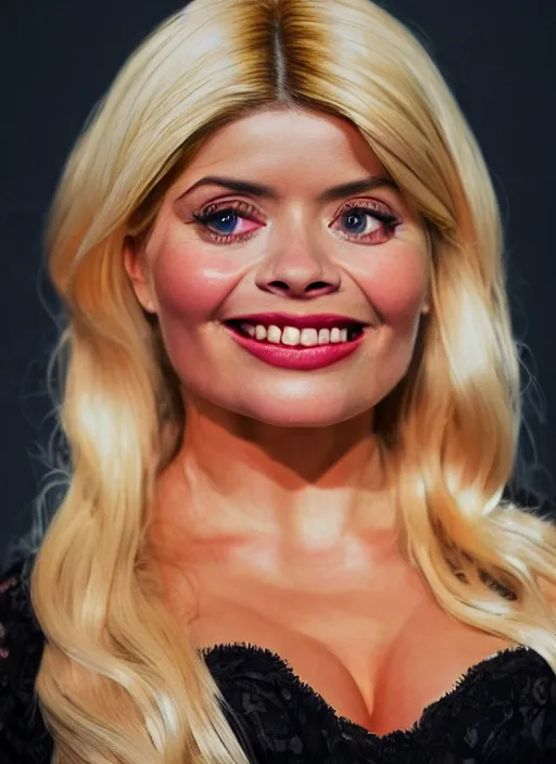 Image similar to holly Willoughby with the physique of a body builder, symmetrical facial features, hyper realistic, ultra detailed, cinematic, dynamic lighting, photorealistic, refined, intricate, digital art, digital painting, masterpiece, 8k