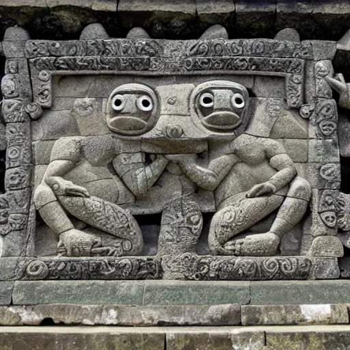 Image similar to bas - relief about pepe the frog on borobudur wall