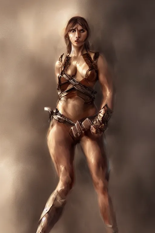 Image similar to head and legs portrait of a barbarian female, ultra sharp, very detailed, high quality focus by wlop