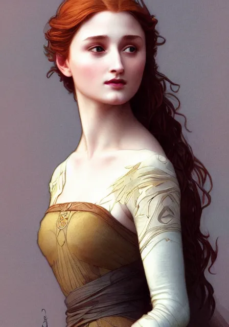 Image similar to sansa with long nose, intricate, elegant, highly detailed, digital painting, artstation, concept art, smooth, sharp focus, illustration, art by artgerm and greg rutkowski and alphonse mucha and william - adolphe bouguereau