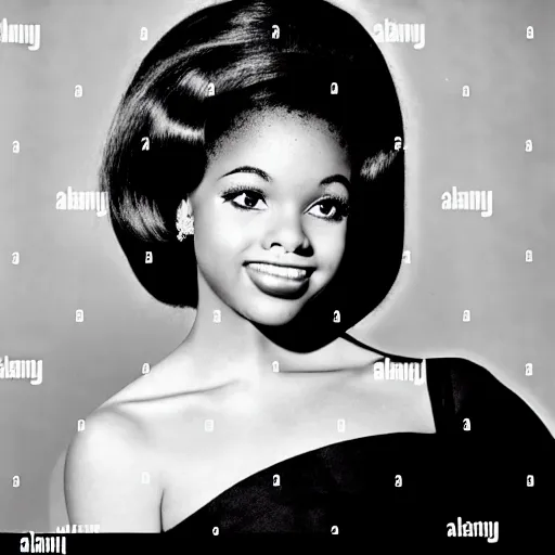 Image similar to black and white photo of a beautiful and elegant 1 9 6 5 young black actress