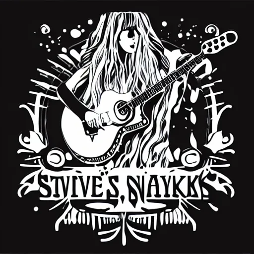 Image similar to stevie nicks playing guitar and singing, sticker - art, svg vector, adobe - illustrator