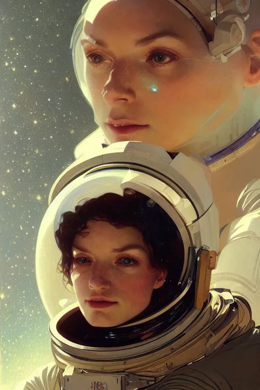 Image similar to A full portrait of a 2001 Space Odyssey Astronaut, intricate, elegant, highly detailed, digital painting, artstation, concept art, smooth, sharp focus, illustration, art by Krenz Cushart and Artem Demura and alphonse mucha