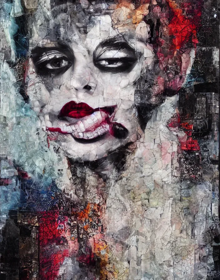 Prompt: vicious frozen passion detailed analogue mixed media collage with canvas texture in style of contemporary art, punk art, hyperrealistic beautiful face, photorealistic, expressionism, masterpiece, perfect composition, spectacular quality, intricate oil details