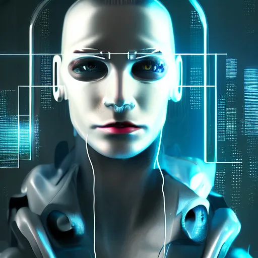 Image similar to cyberpunk face, cyborg, raytracing, depth of field, 80mm focus length, futuristic digital art