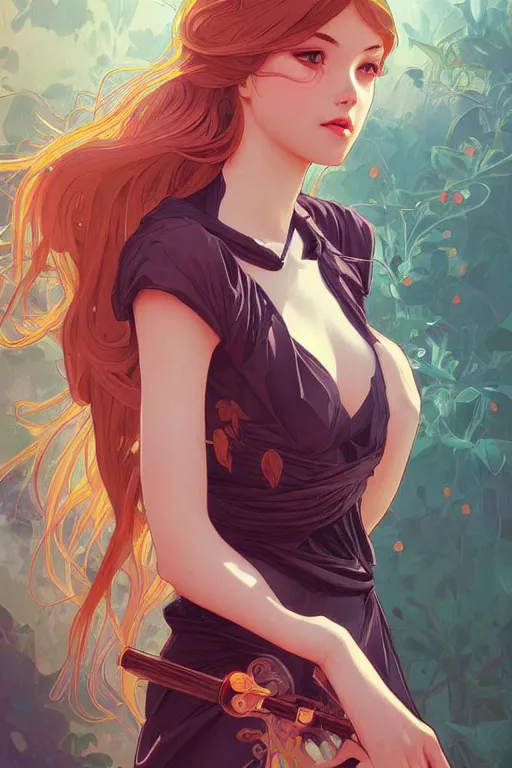 Image similar to A beautiful girl, highly detailed, digital painting, artstation, concept art, smooth, sharp focus, illustration, art by artgerm and alphonse mucha, high definition digital art, in the style of Ross tran and ilya kuvshinov