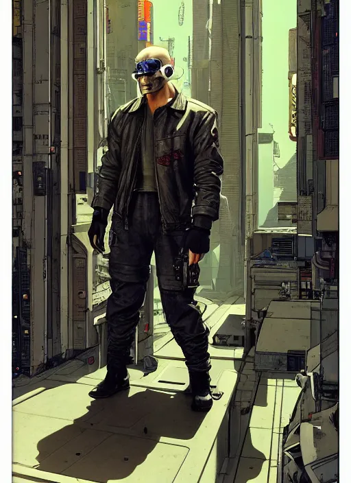 Prompt: cyberpunk prison guard. portrait by mœbius and will eisner and gil elvgren and pixar. realistic proportions. cyberpunk 2 0 7 7, apex, blade runner 2 0 4 9 concept art. cel shading. attractive face. thick lines.