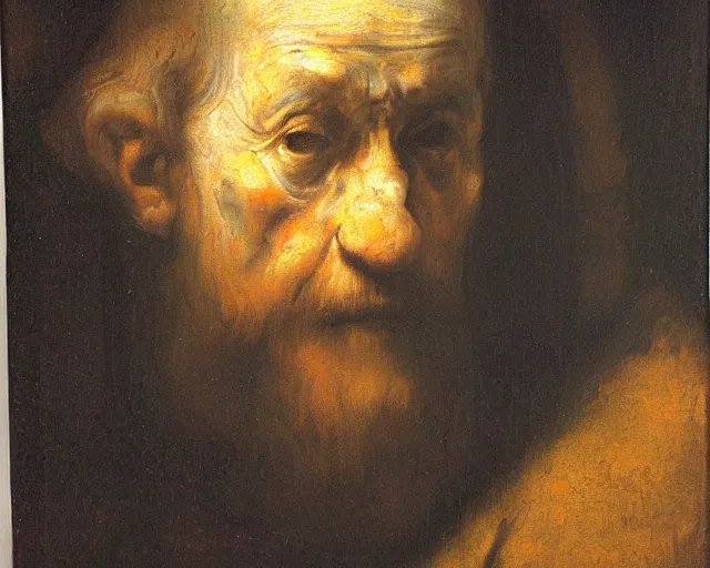 Prompt: a silent man, oil painting by rembrandt