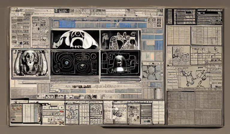 Image similar to GUI for a program that summons the Howler Monkey Gods, futuristic, esoteric, web design, app design, by Nam June Paik, Man Ray, Charles Dellschau, Toshiko Okanoue